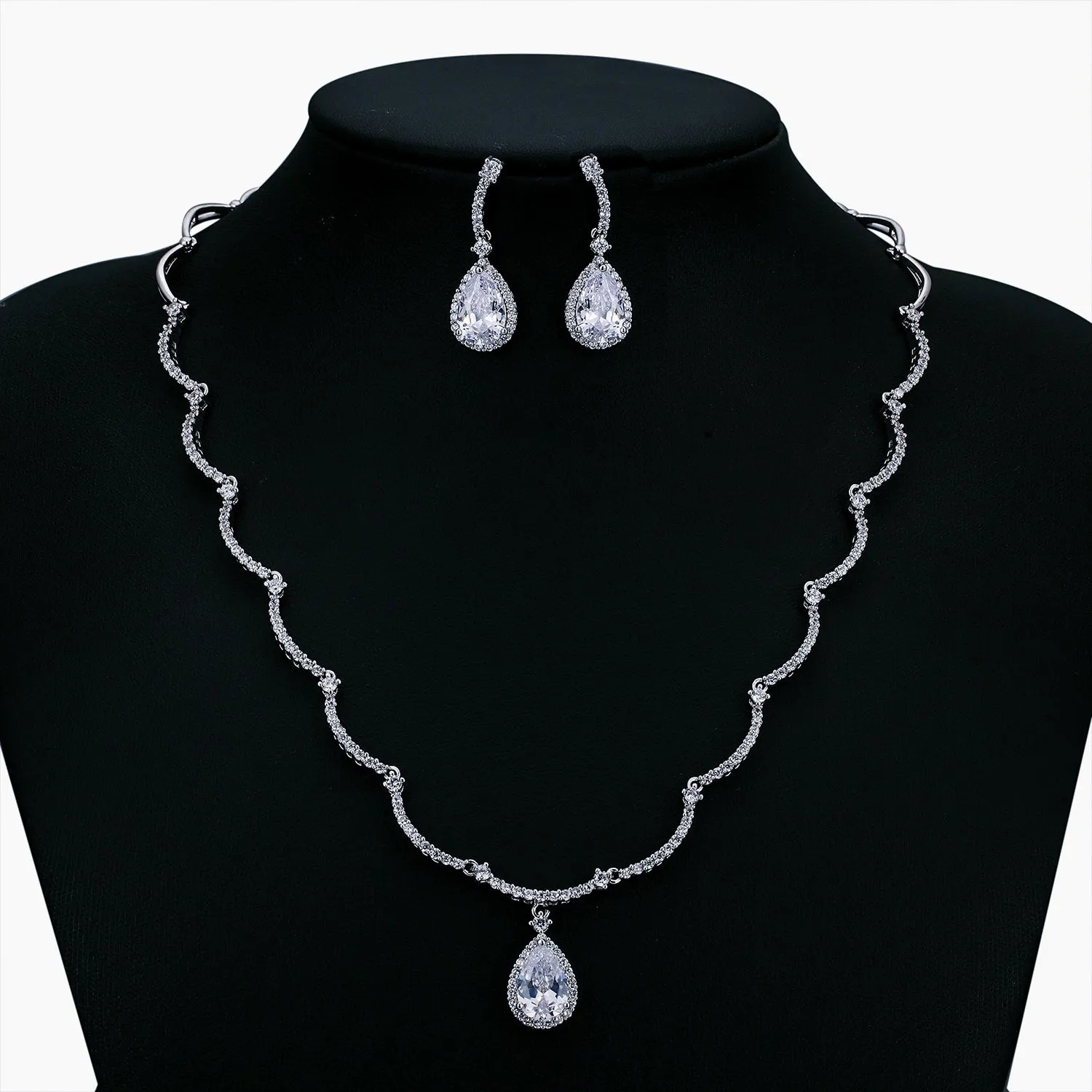 Cubic zirconia bride wedding necklace earring set top quality  CN10026