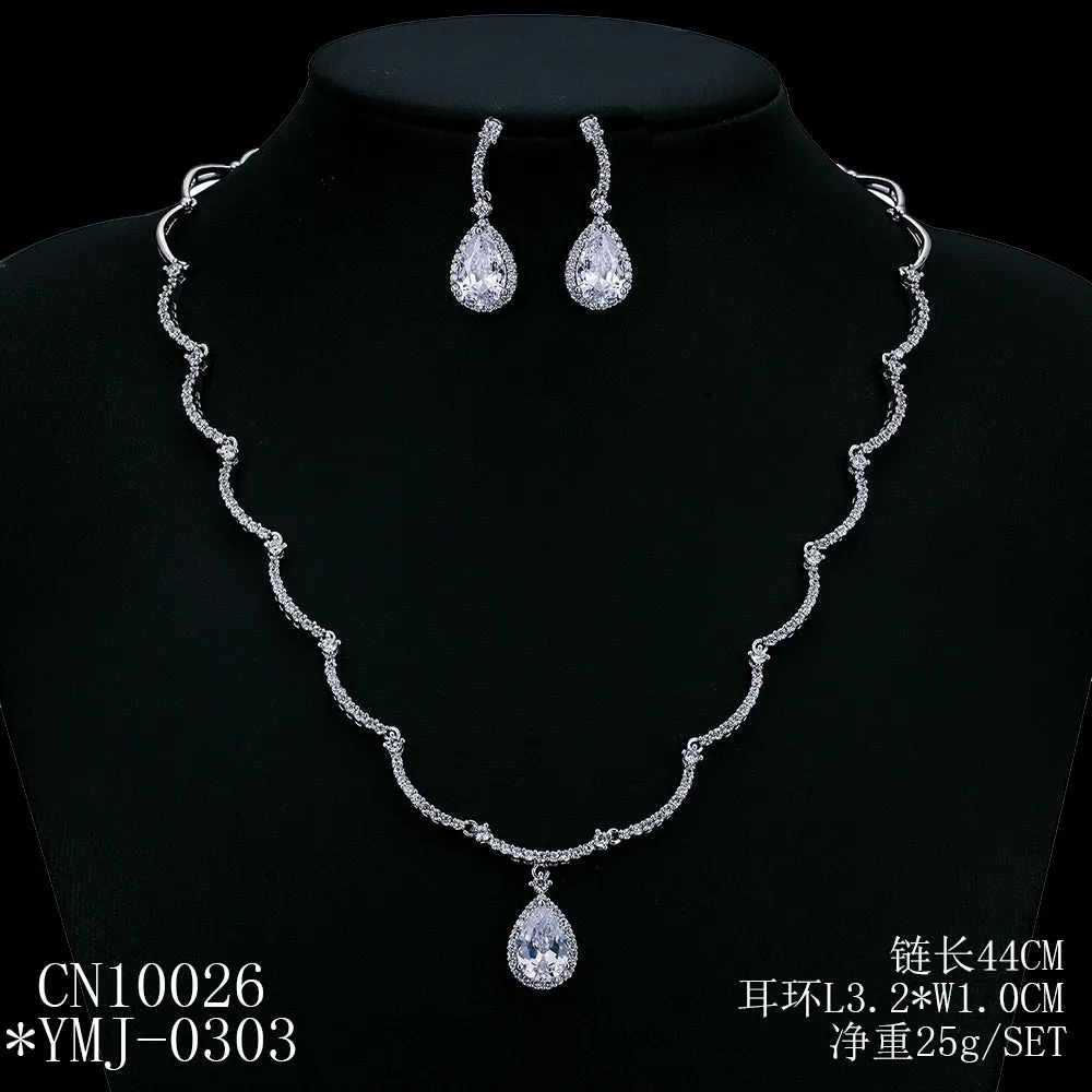 Cubic zirconia bride wedding necklace earring set top quality  CN10026