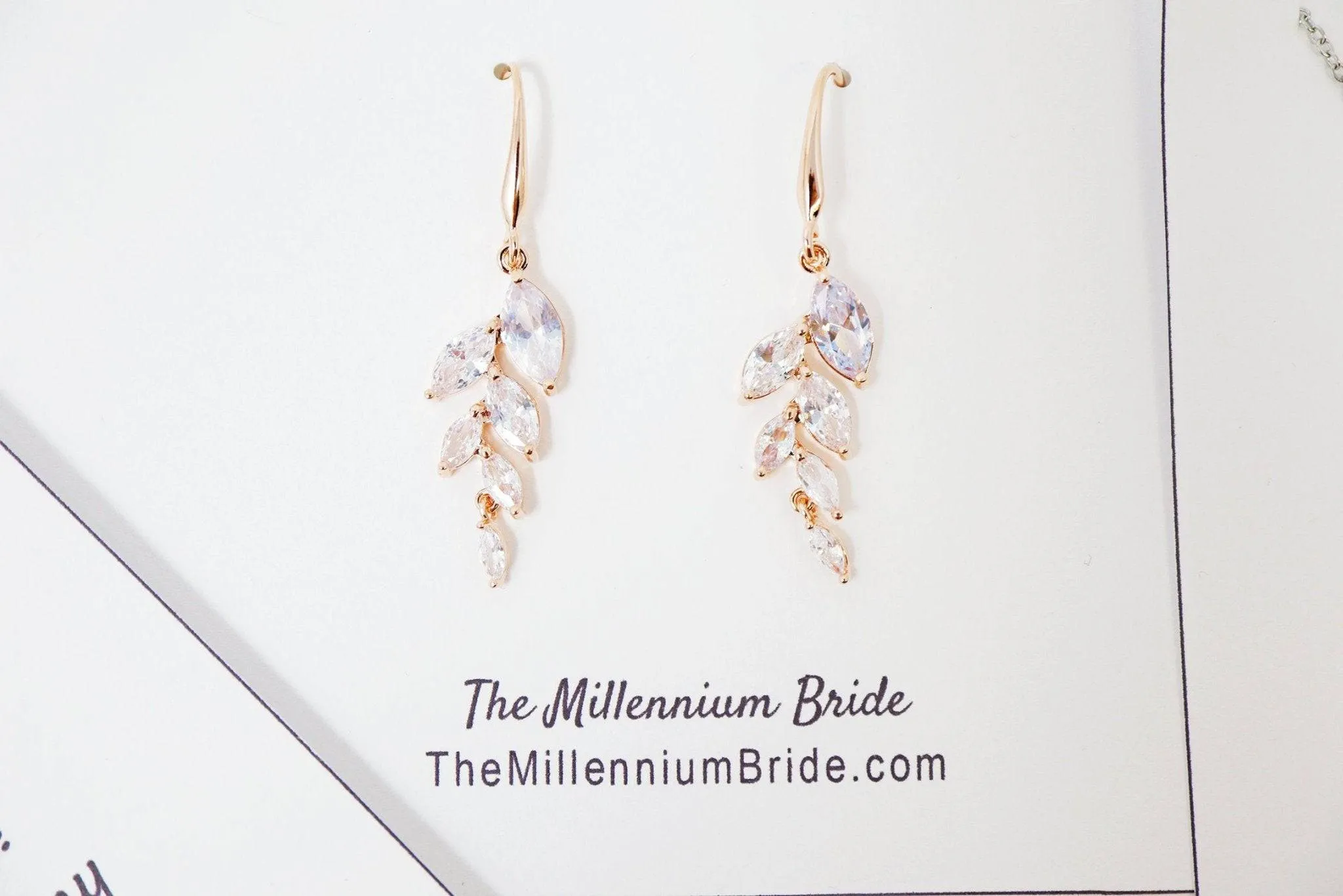 Cubic Zirconia Diamond/ Crystal Leaves, Bridesmaid Jewelry, Bridesmaid Earrings And Necklace, Crystal Earrings, Statement Earrings Cz