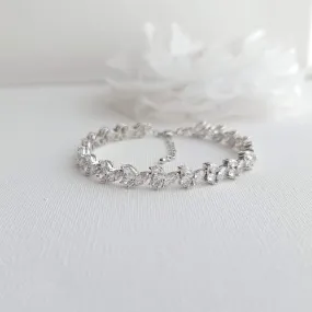 Cubic Zirconia Leaf Tennis Bridal Bracelet-Debra