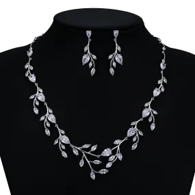 Cubic zirconia Leaves Necklace Earring Set for Wedding,Party Jewelry CN10124