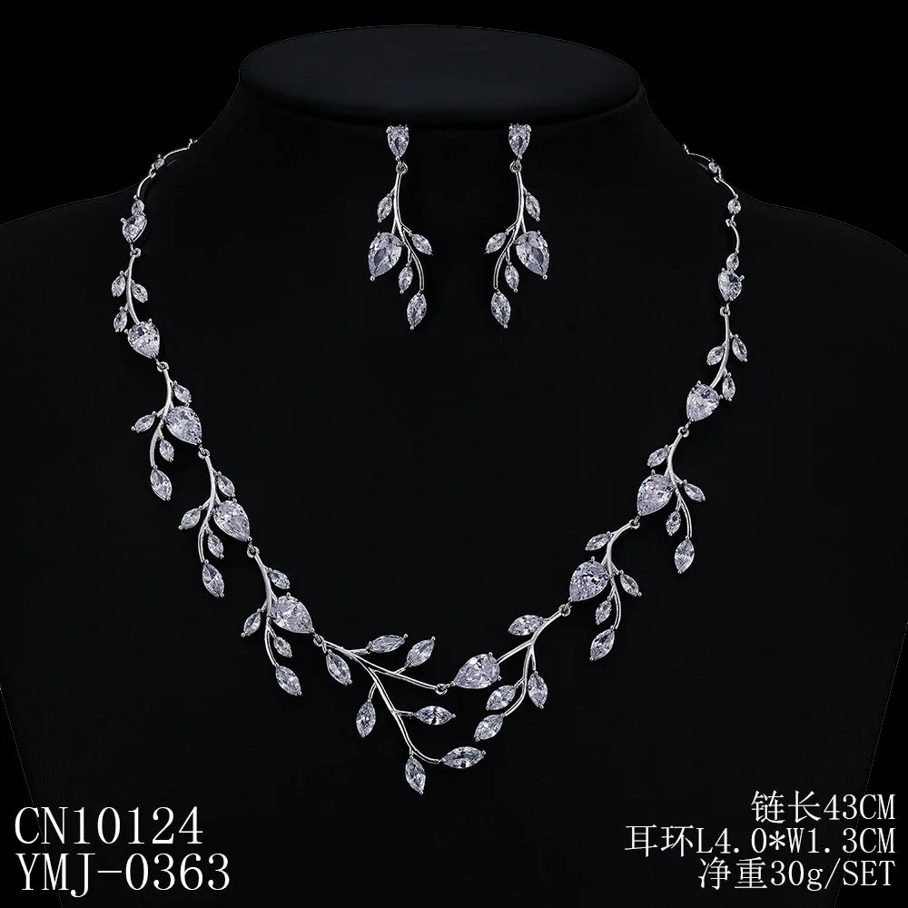 Cubic zirconia Leaves Necklace Earring Set for Wedding,Party Jewelry CN10124