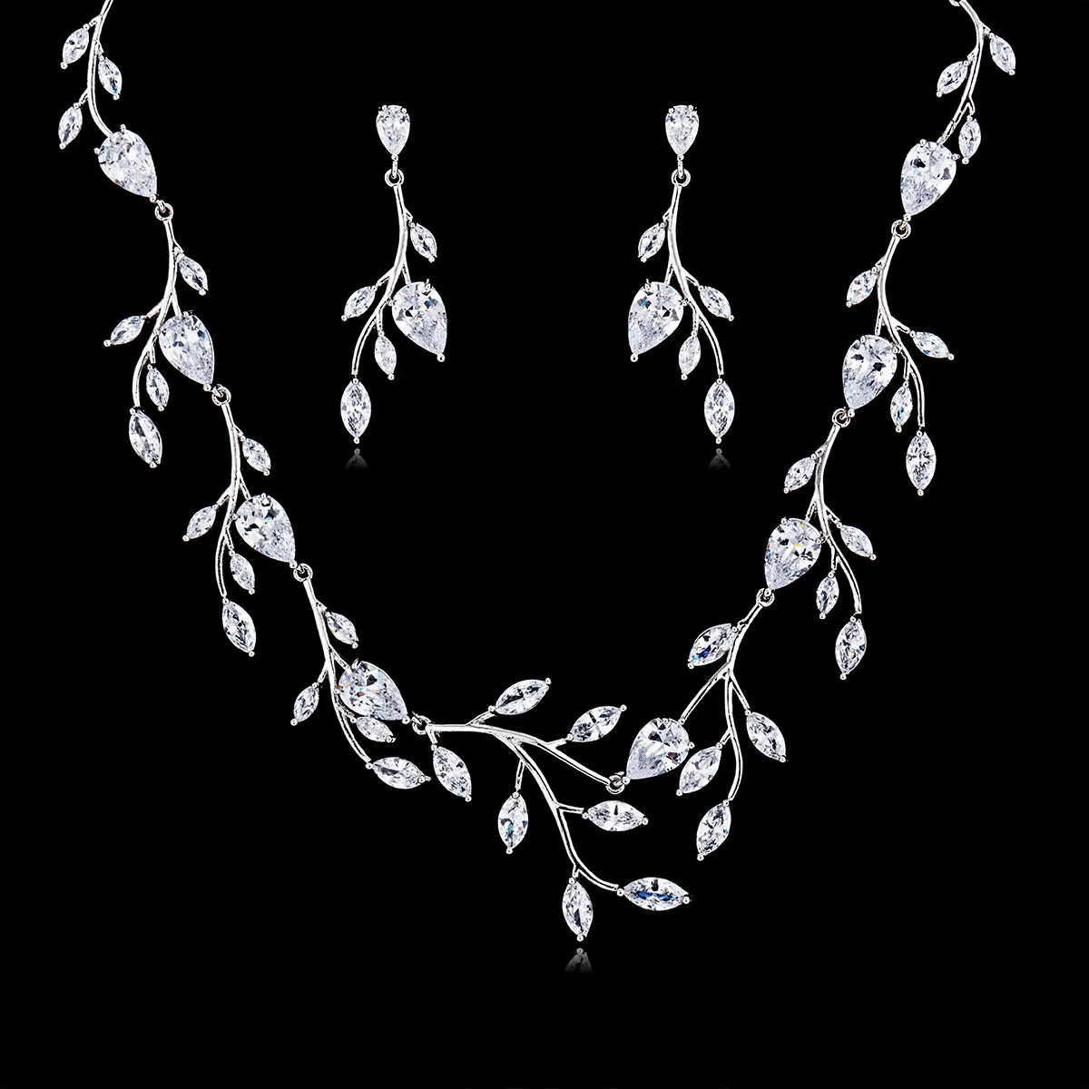 Cubic zirconia Leaves Necklace Earring Set for Wedding,Party Jewelry CN10124