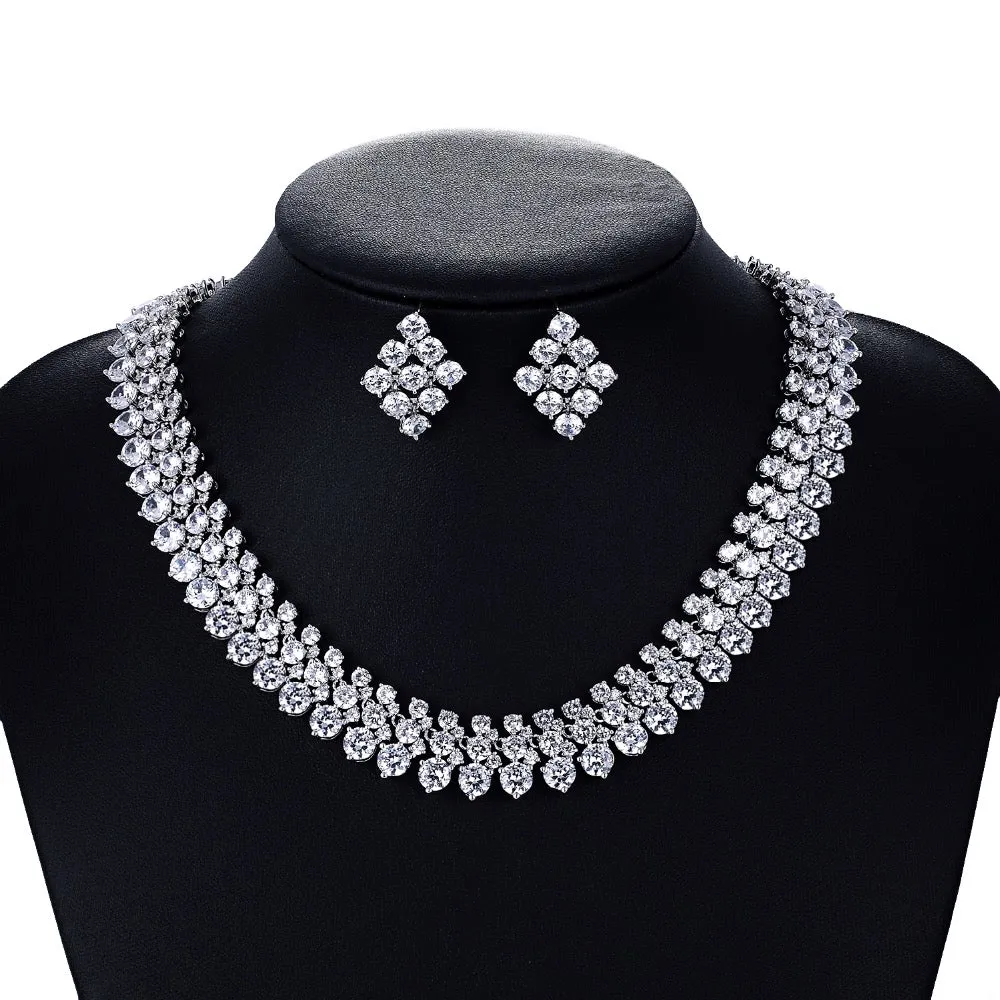 Cubic zirconia Wedding Necklace Earring Set,Bridal Jewelry CN10007