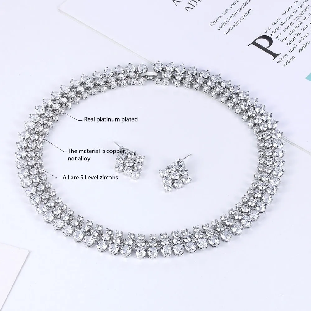 Cubic zirconia Wedding Necklace Earring Set,Bridal Jewelry CN10007