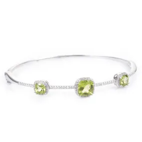 Custom-Made 14k White Gold Peridot and Diamond Bracelet