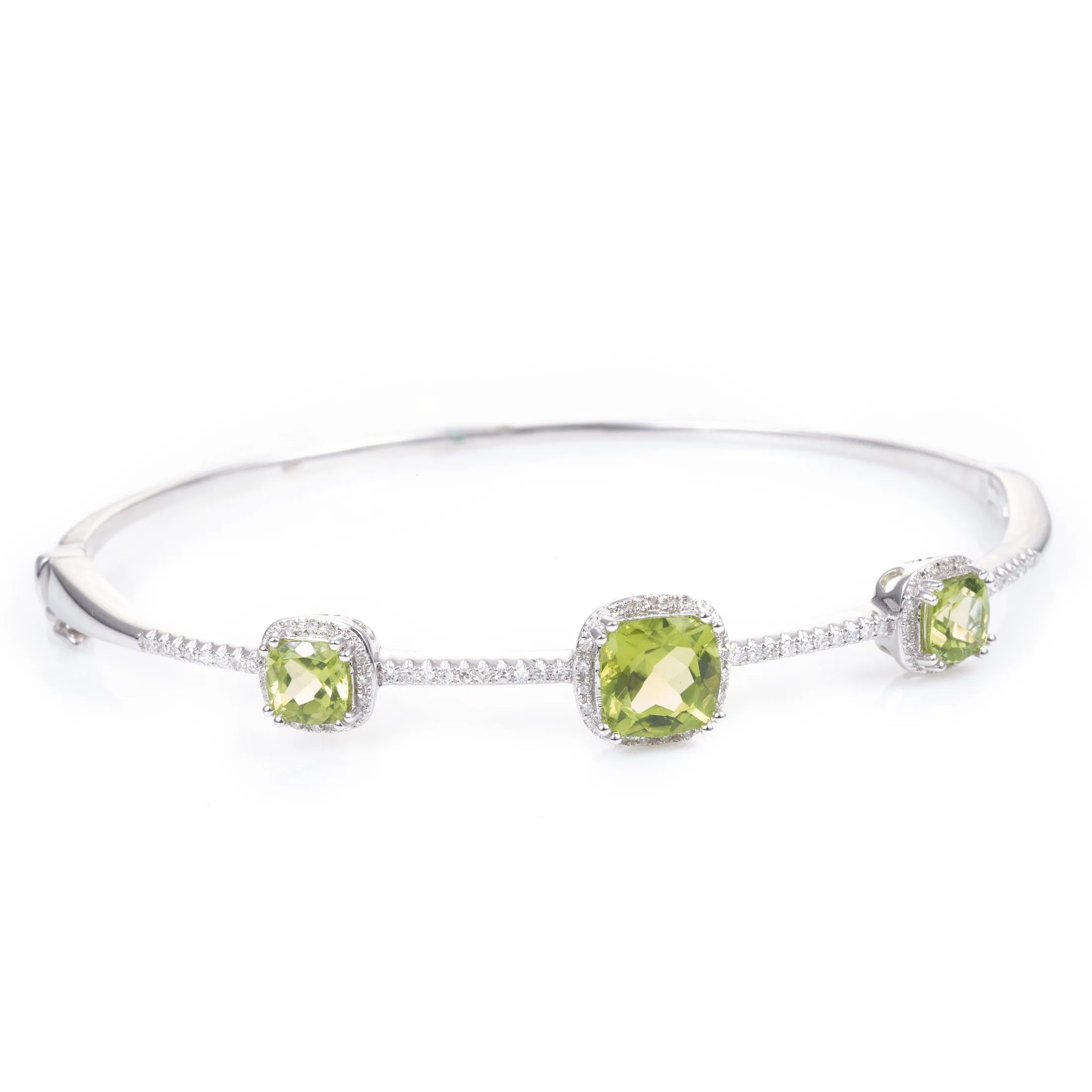 Custom-Made 14k White Gold Peridot and Diamond Bracelet