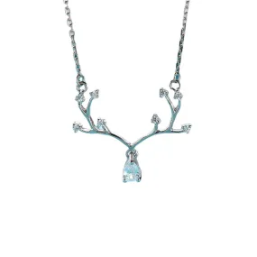 Deer with Pear Drop Zircon Silver Necklace for Women