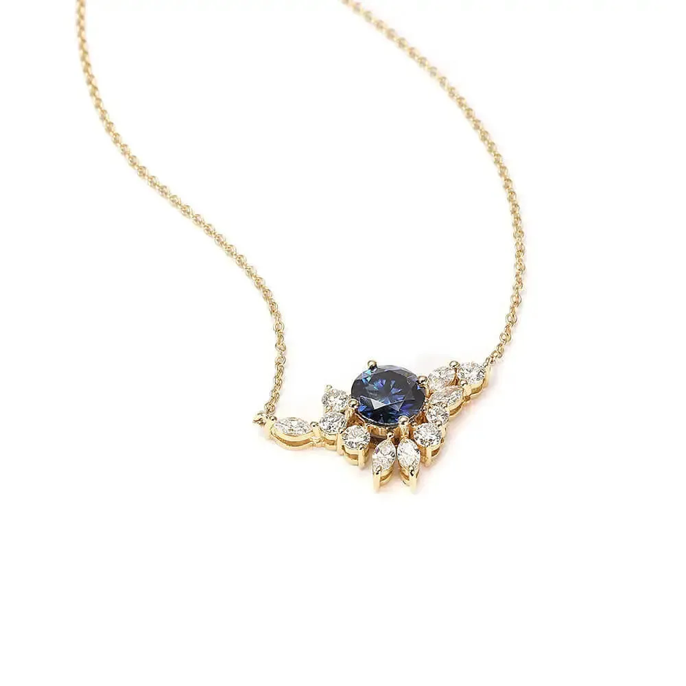 Delilah Blue Moissanite & Lab Grown Diamonds Si Dian Jin in 18K Gold