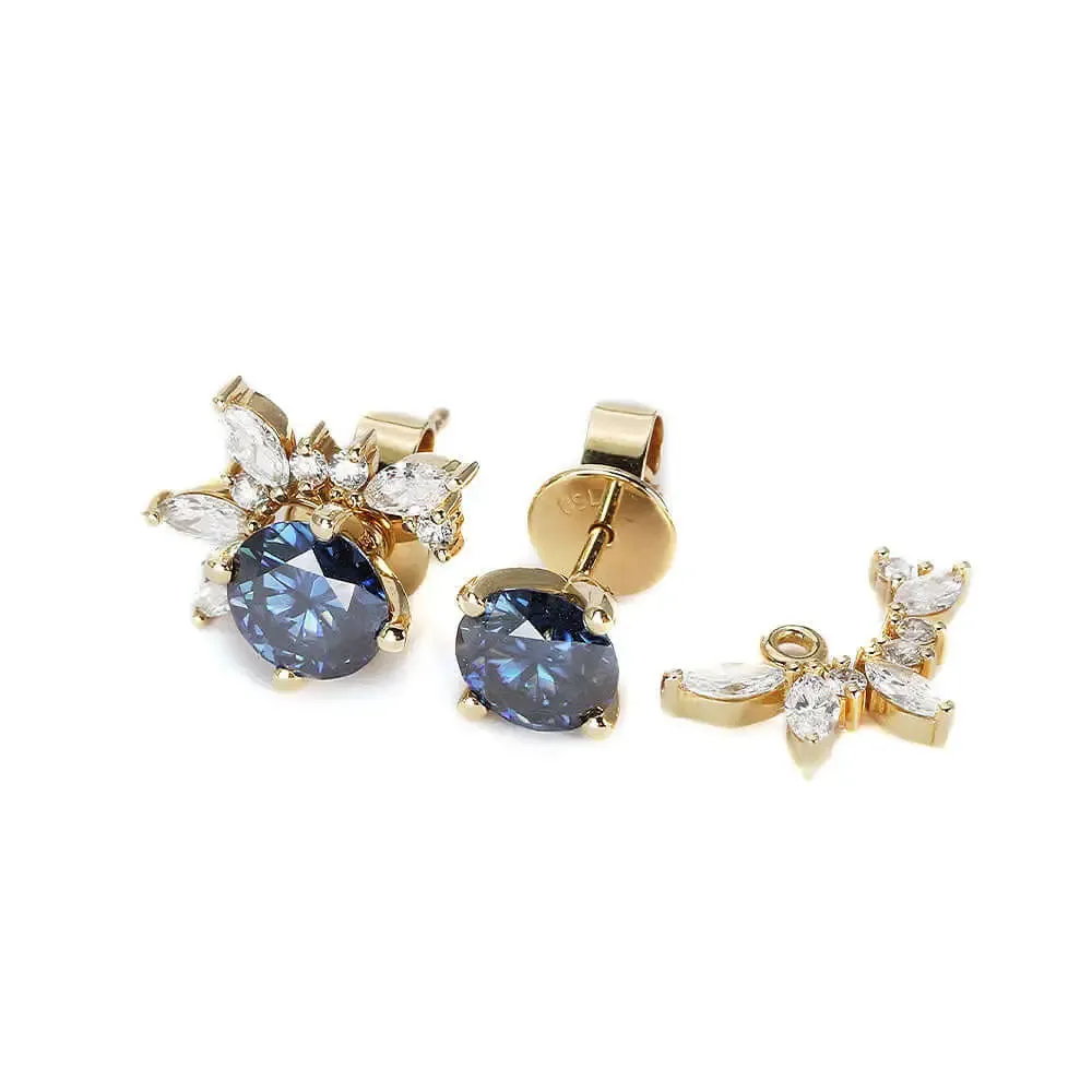 Delilah Blue Moissanite & Lab Grown Diamonds Si Dian Jin in 18K Gold