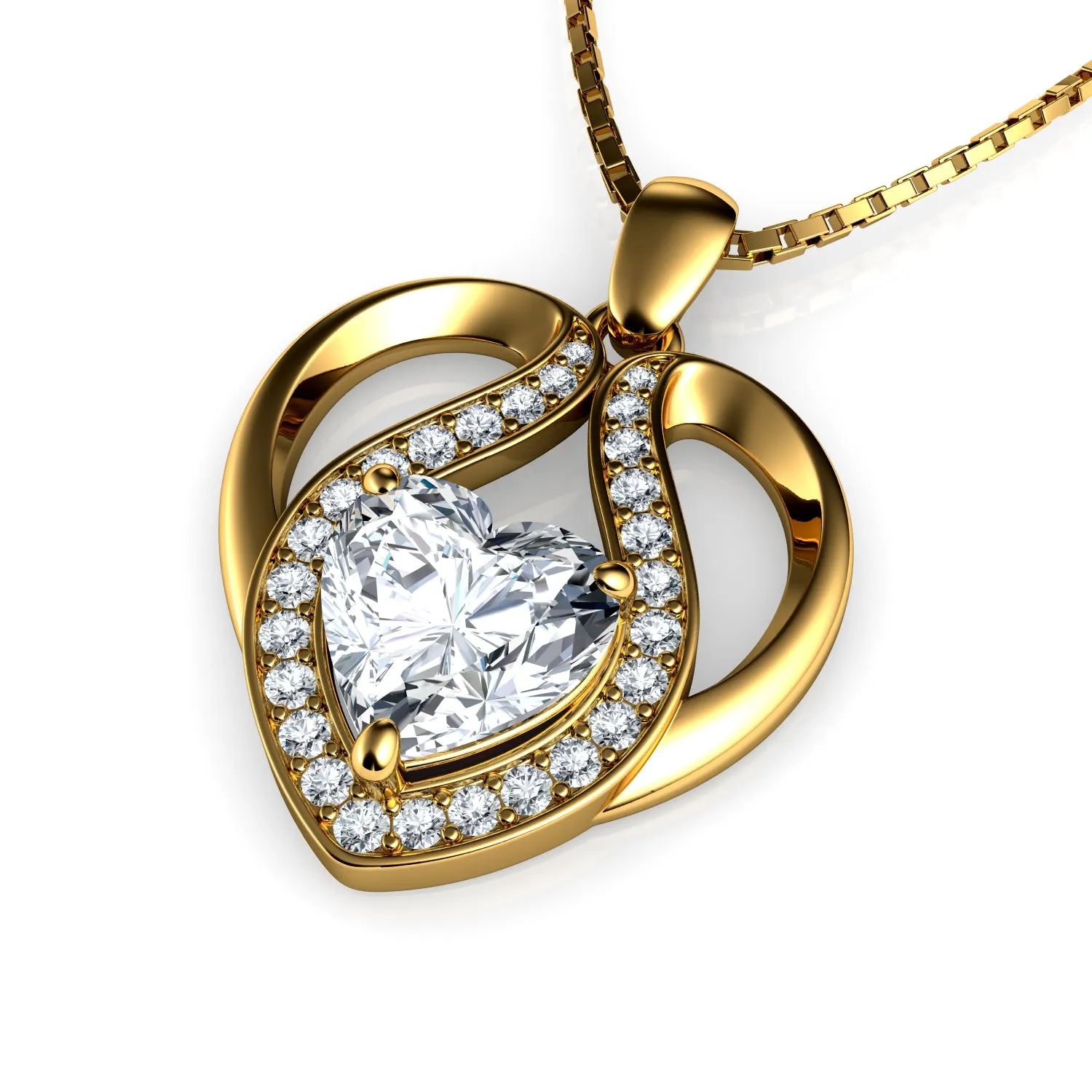 DEPHINI 18k gold heart pendant - Cute Pendant CZ Crystals