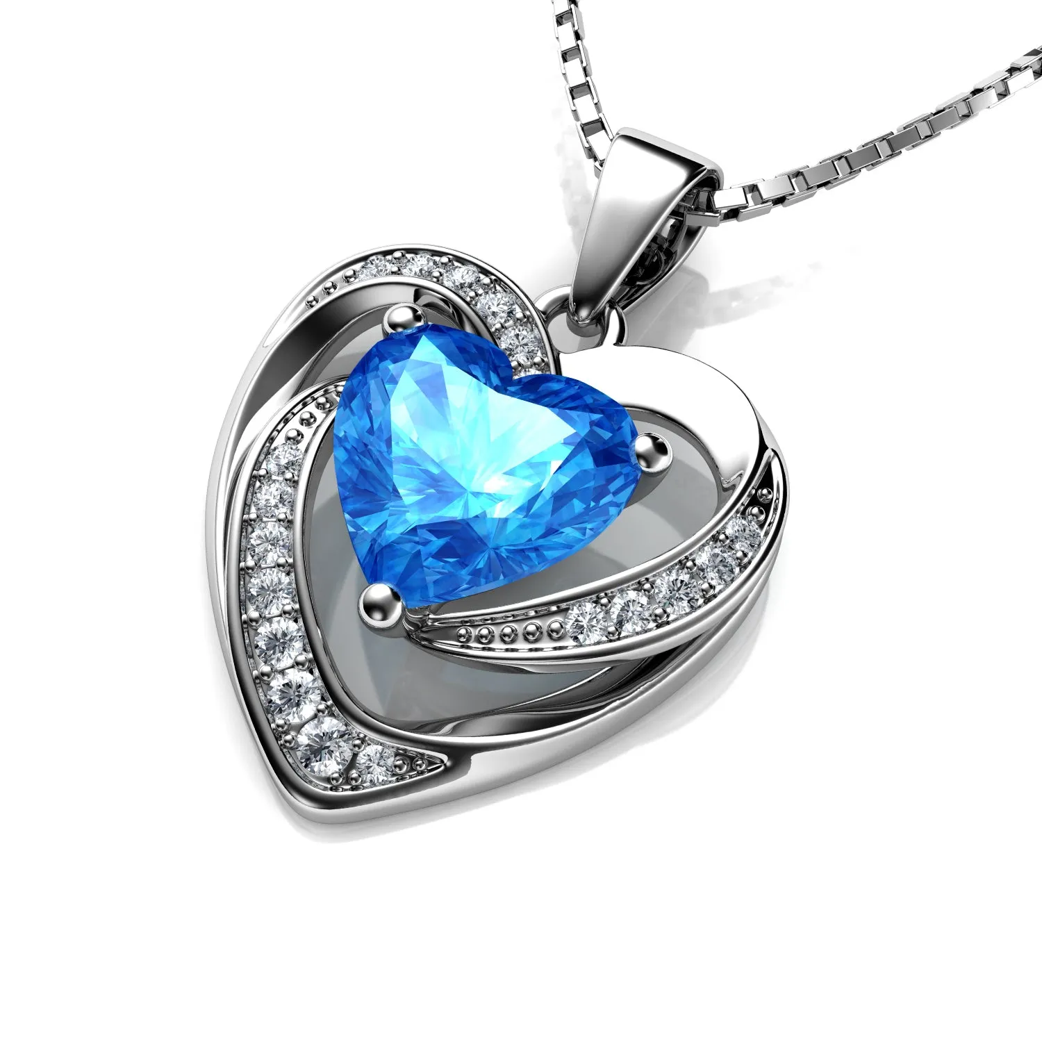 DEPHINI aquamarine heart necklace - 925 Sterling Silver CZ Crystal