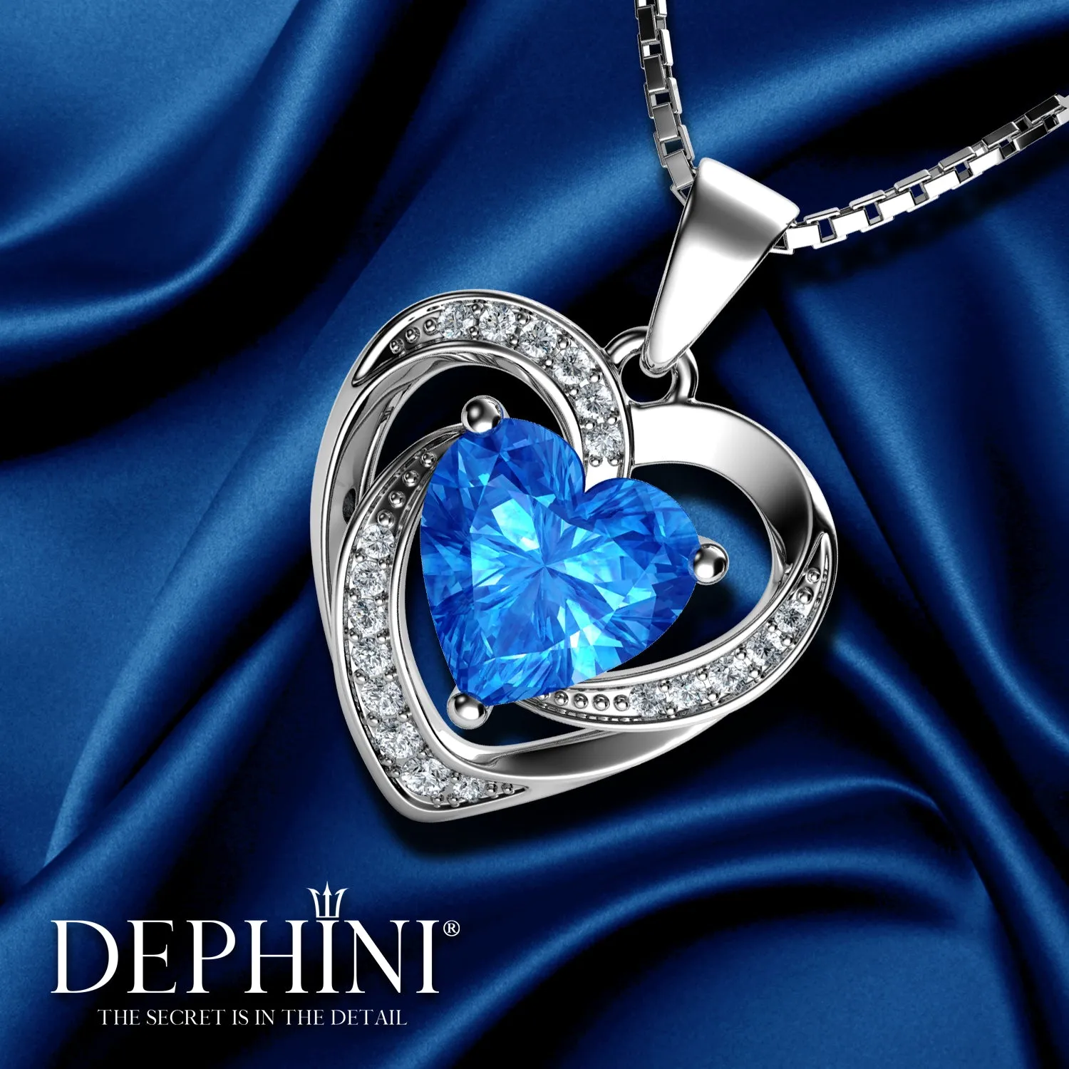 DEPHINI aquamarine heart necklace - 925 Sterling Silver CZ Crystal