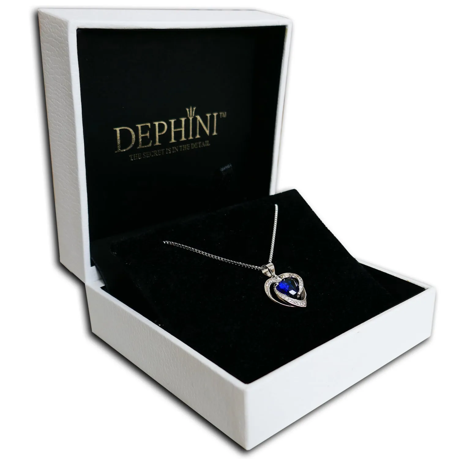 DEPHINI Blue Heart Necklace - 925 Sterling Silver Heart Pendant CZ