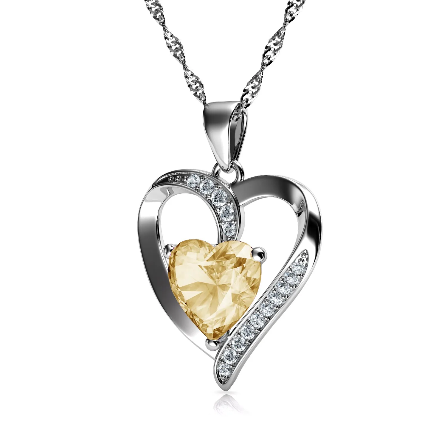 DEPHINI Yellow Heart Necklace 925 Sterling Silver Heart Pendant