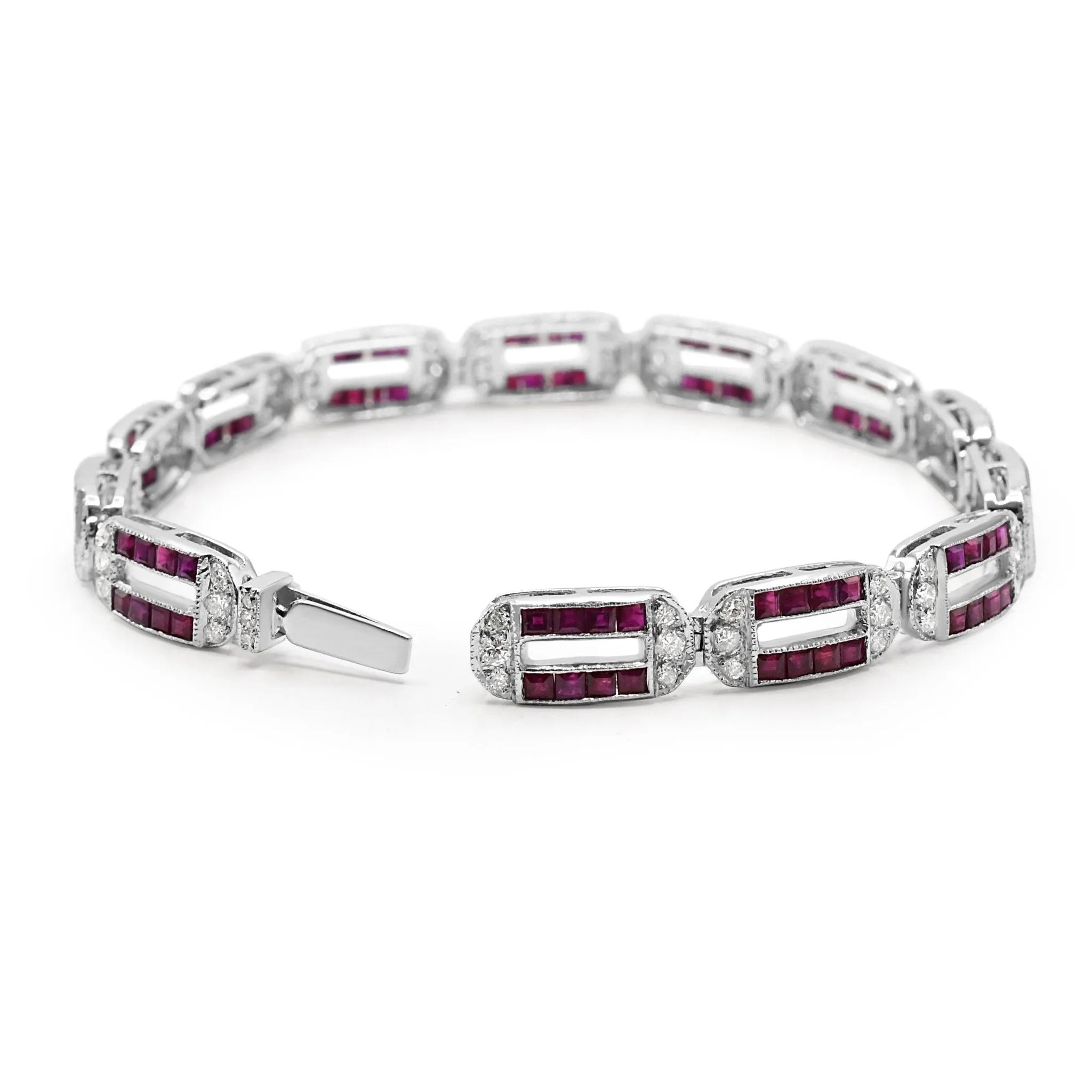 Diamond & Ruby Panel Design 2 Row 7" Bracelet