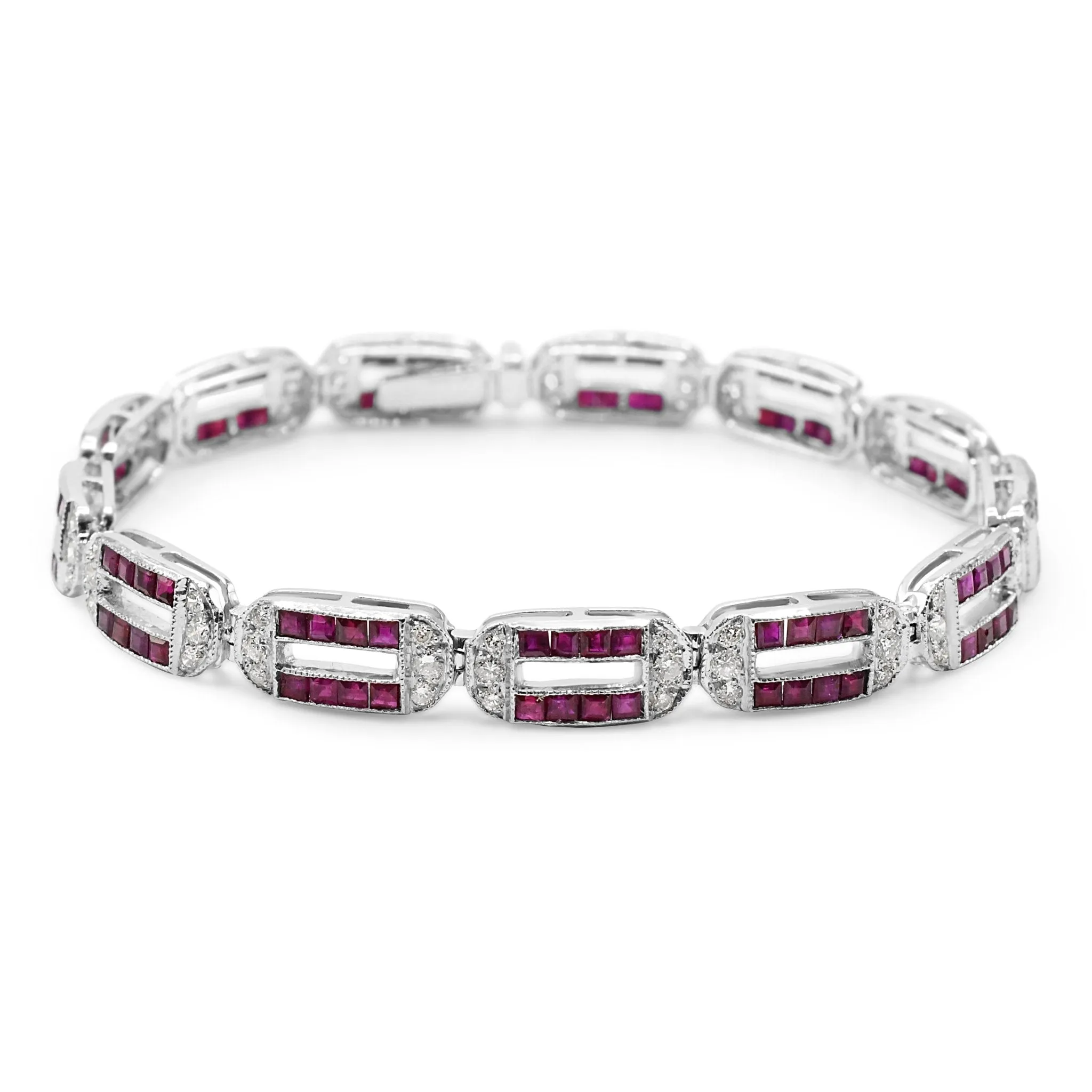 Diamond & Ruby Panel Design 2 Row 7" Bracelet