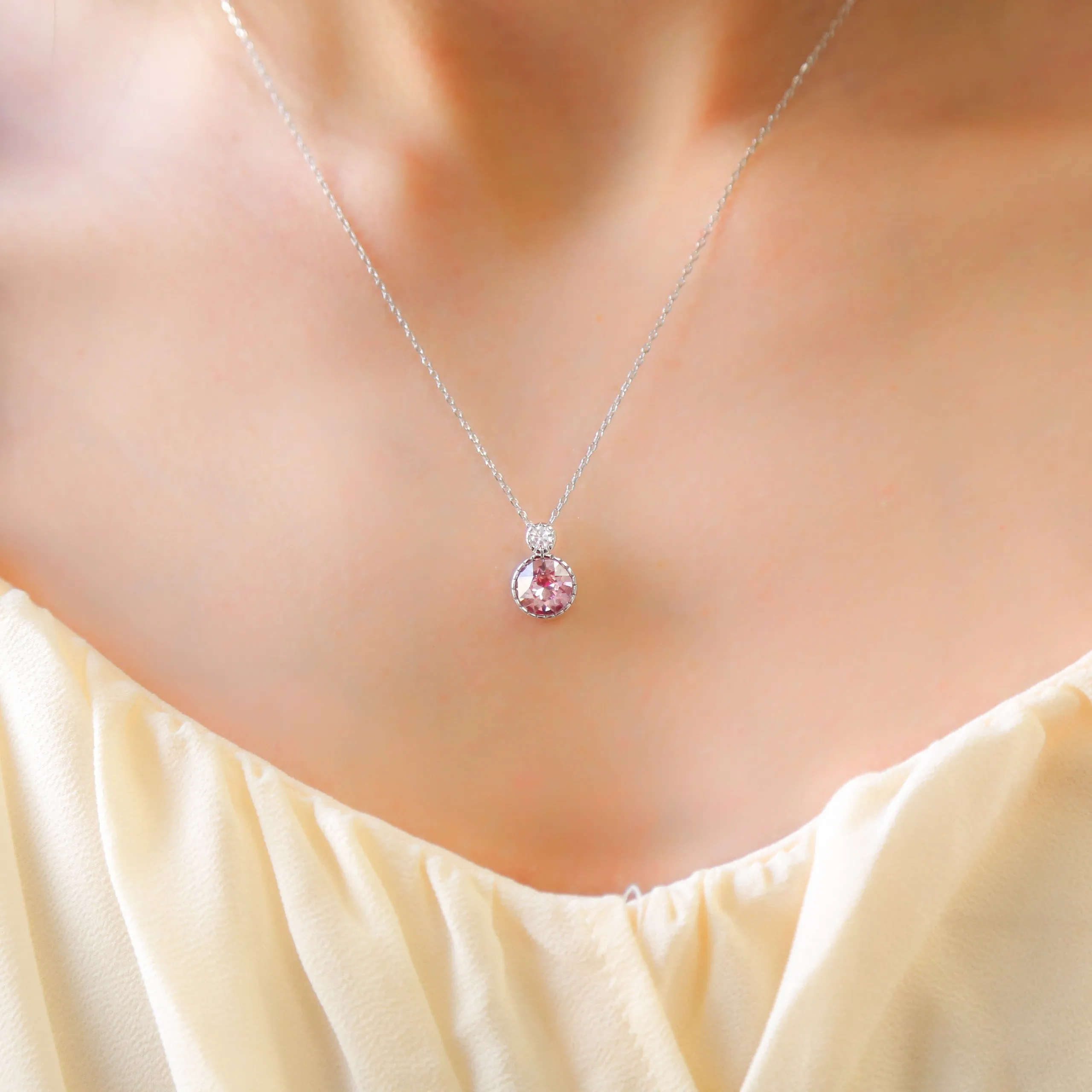 DIANA - Sterilng Silver Necklace with Blue or Pink Zircon