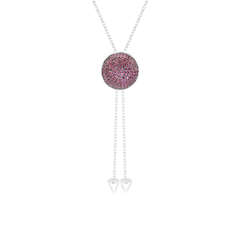 Disco Ball Adjustable Long Necklace, .925 Sterling Silver Pave Diamond CZ Pull Y Lariat AdjustableNecklace