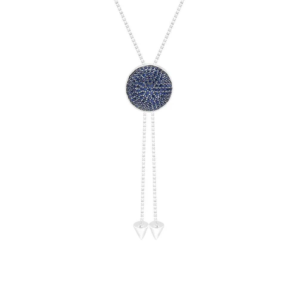 Disco Ball Adjustable Long Necklace, .925 Sterling Silver Pave Diamond CZ Pull Y Lariat AdjustableNecklace