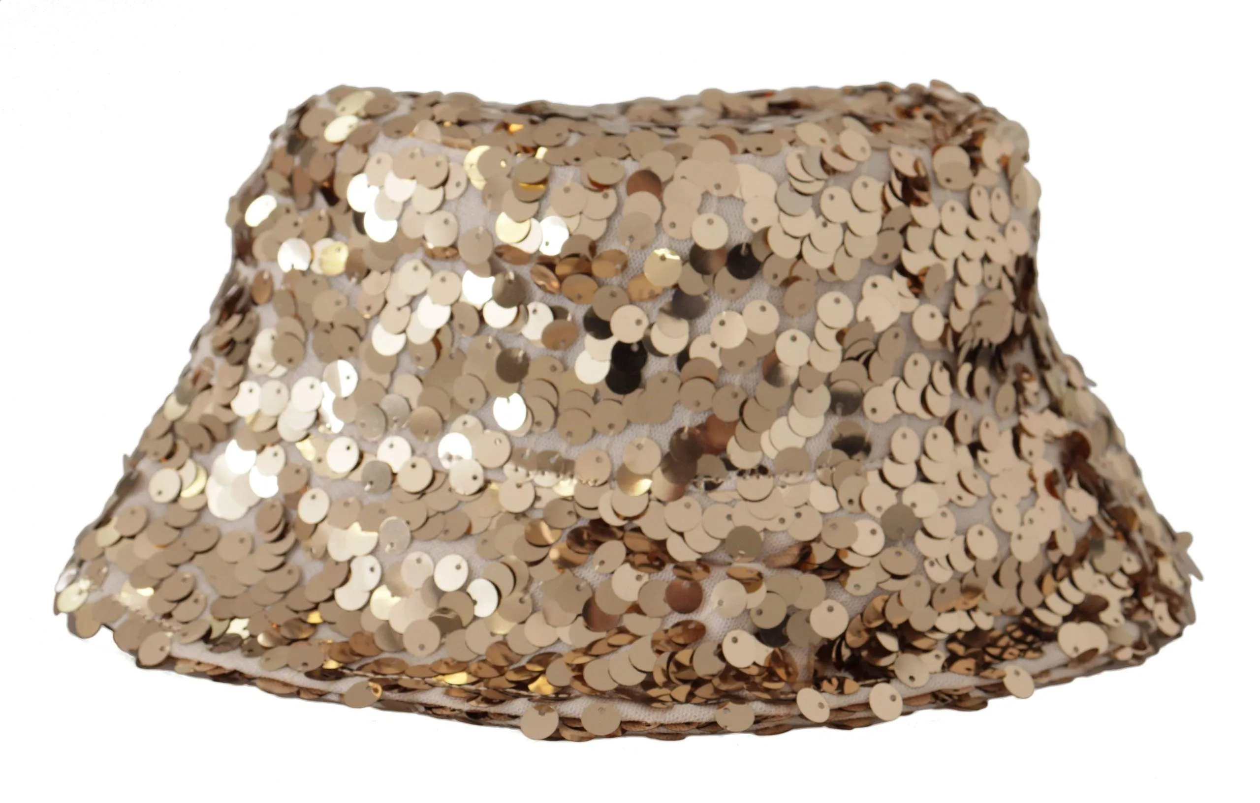 Dolce & Gabbana Gold Silk Sequin Embellished Designer Brim Bucket Hat