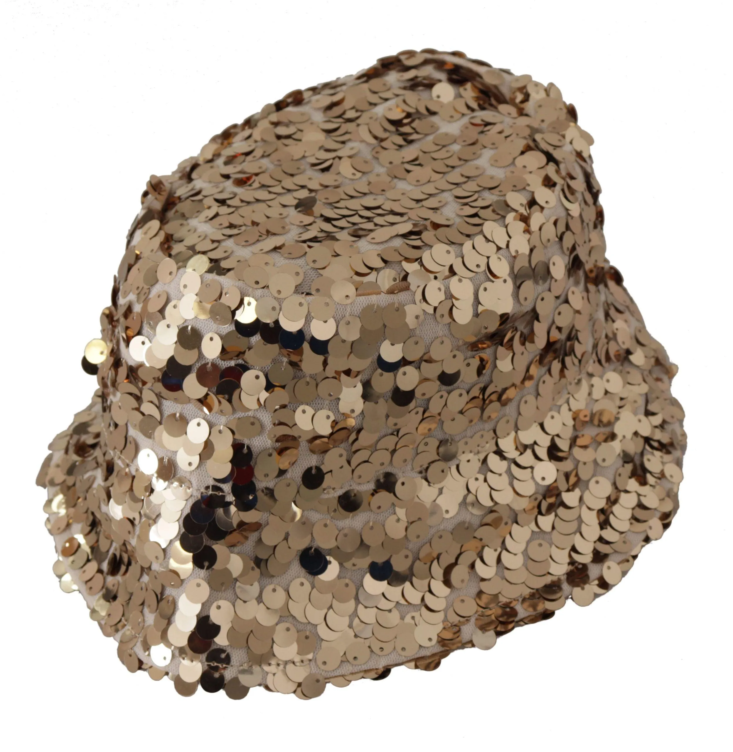 Dolce & Gabbana Gold Silk Sequin Embellished Designer Brim Bucket Hat