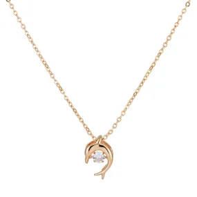 Dolphin with Round Zircon Pendant Silver Necklace for Women