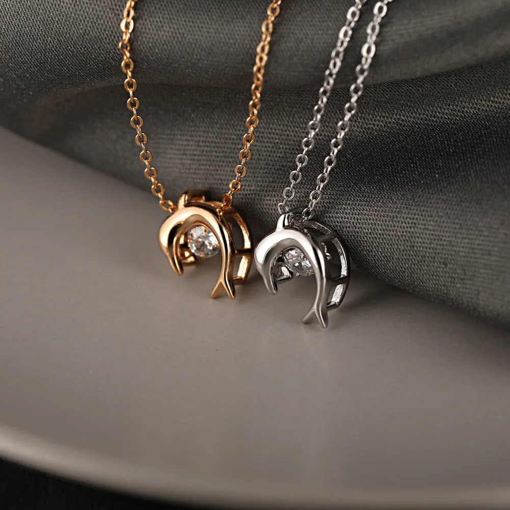 Dolphin with Round Zircon Pendant Silver Necklace for Women