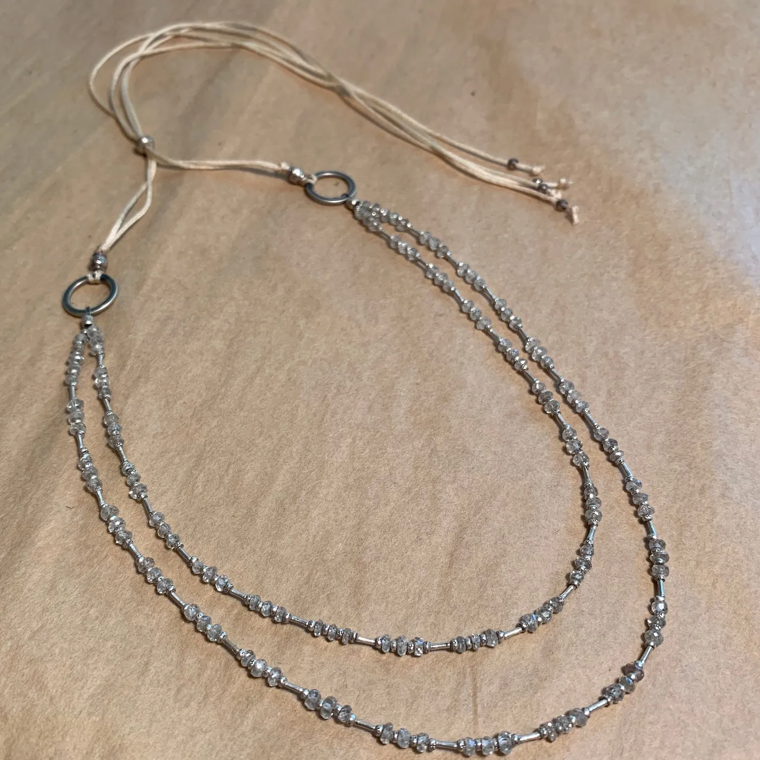 Double Adjustable Tiny Zircon & Thai Silver Necklace