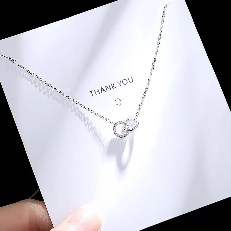 Double Circle Buckle with Zircon Pendant Silver Necklace for Women