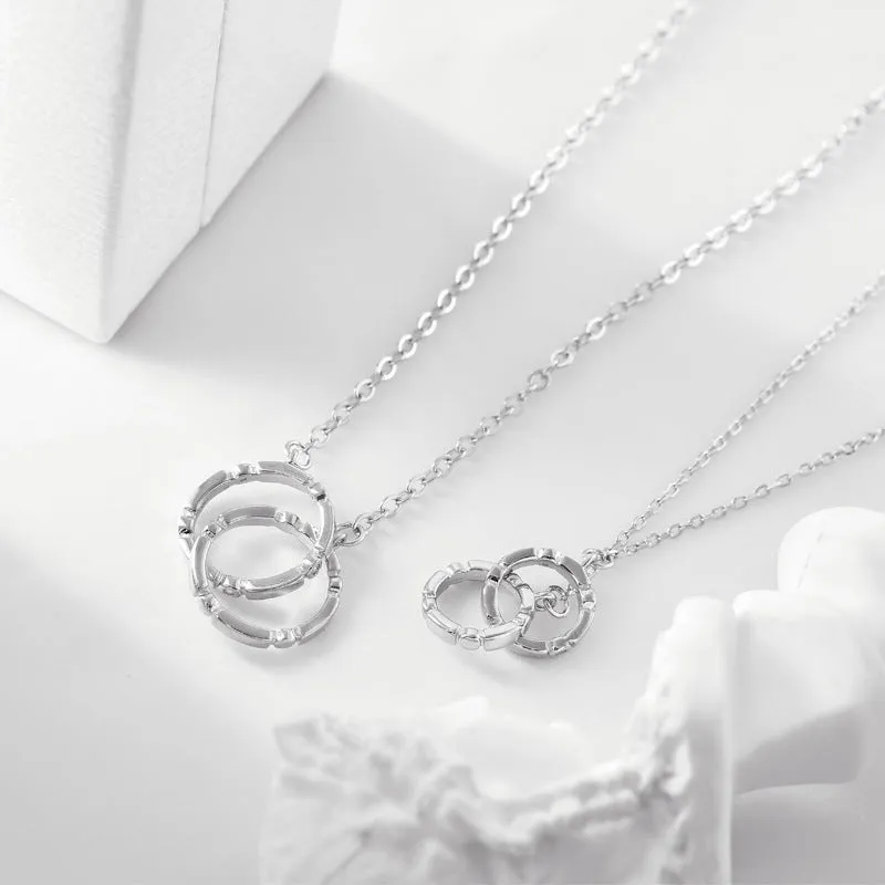 Double Circle Buckle with Zircon Silver Couple Necklace for Women