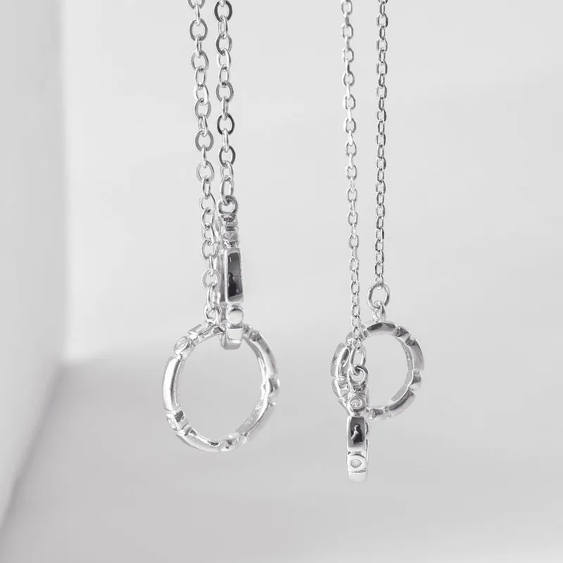 Double Circle Buckle with Zircon Silver Couple Necklace for Women