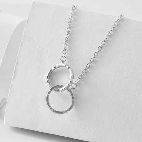 Double Circle Buckle with Zircon Silver Couple Necklace for Women