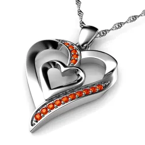 Double Heart Necklace 925 Sterling Silver Jewellery Dephini Orange CZ