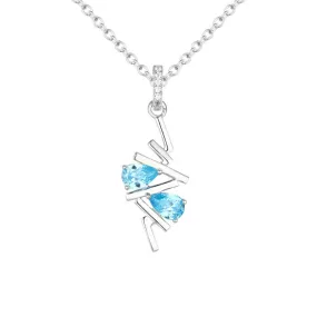 Double Pear Shape Sea Blue Zircon Geometric Line Pendant Sterling Silver Necklace