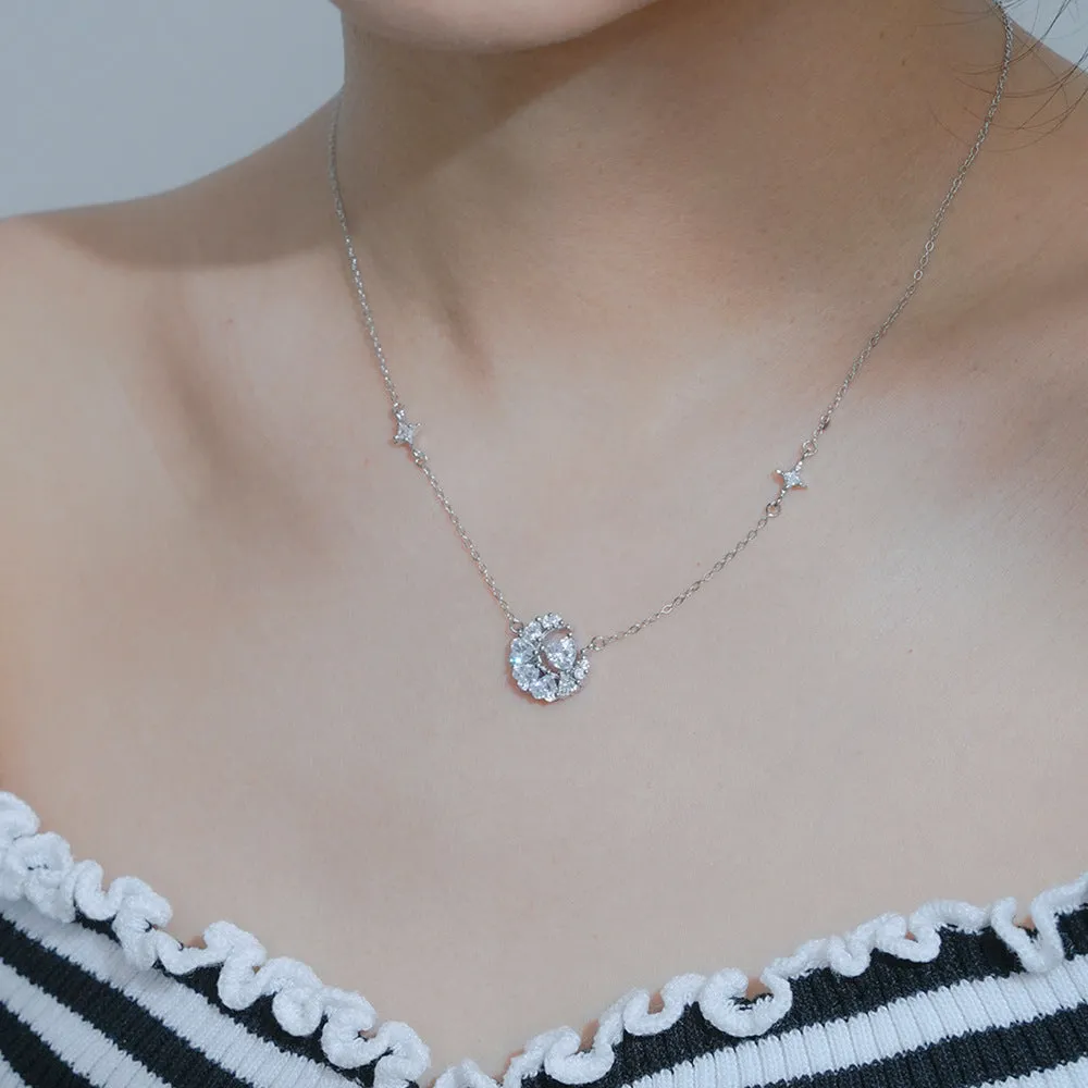 Dream Moon Heart Shape Zircon Silver Necklace