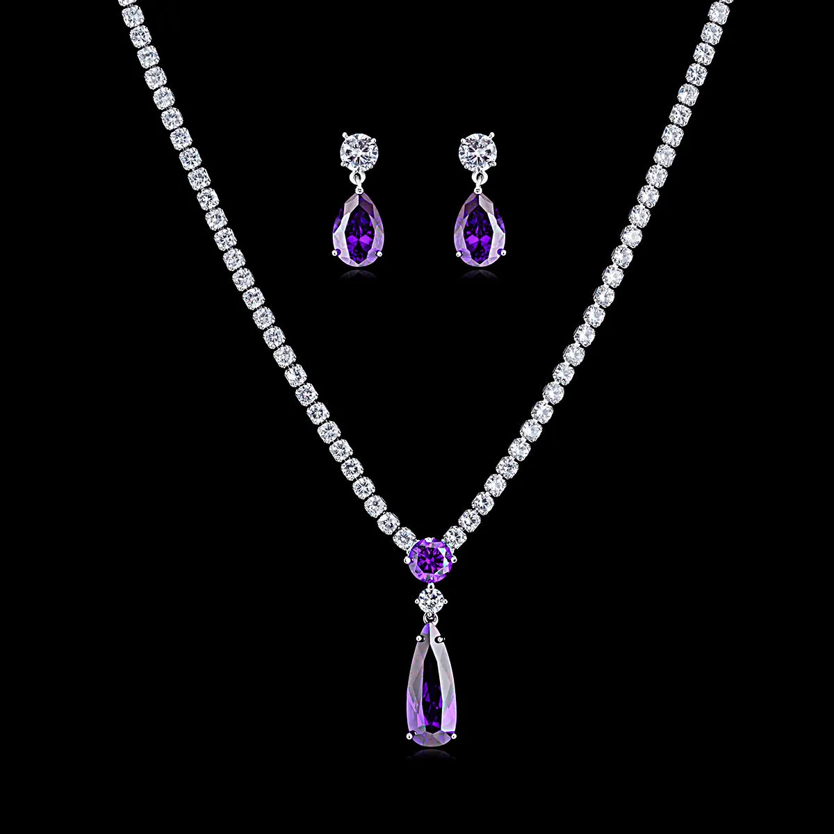 Drop Cubic zirconia Wedding Necklace Earring Set, Bridesmaid Accessories Jewelry CN10192