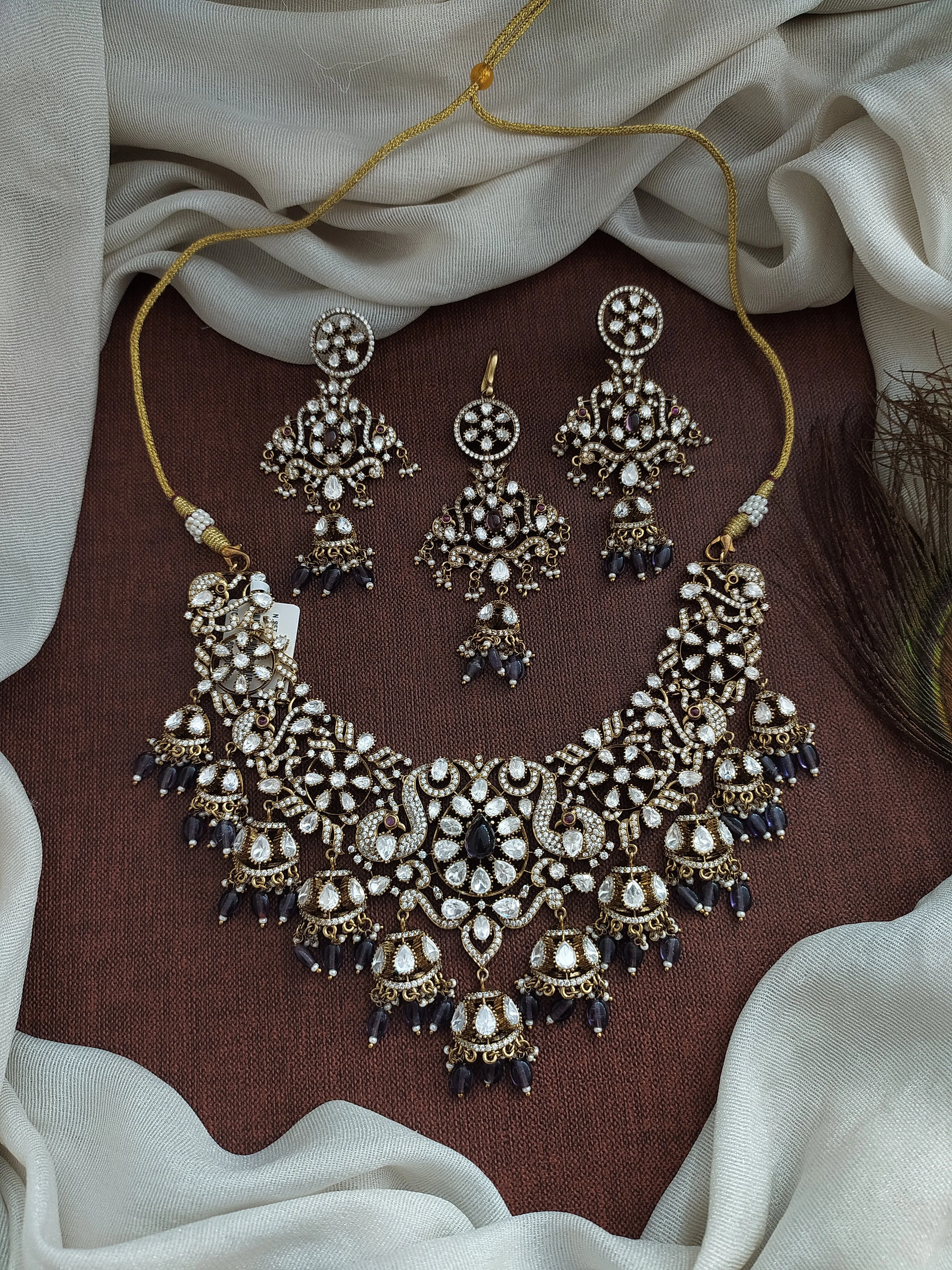 Dual Peacock Design Heavy Victorian Necklace Sets