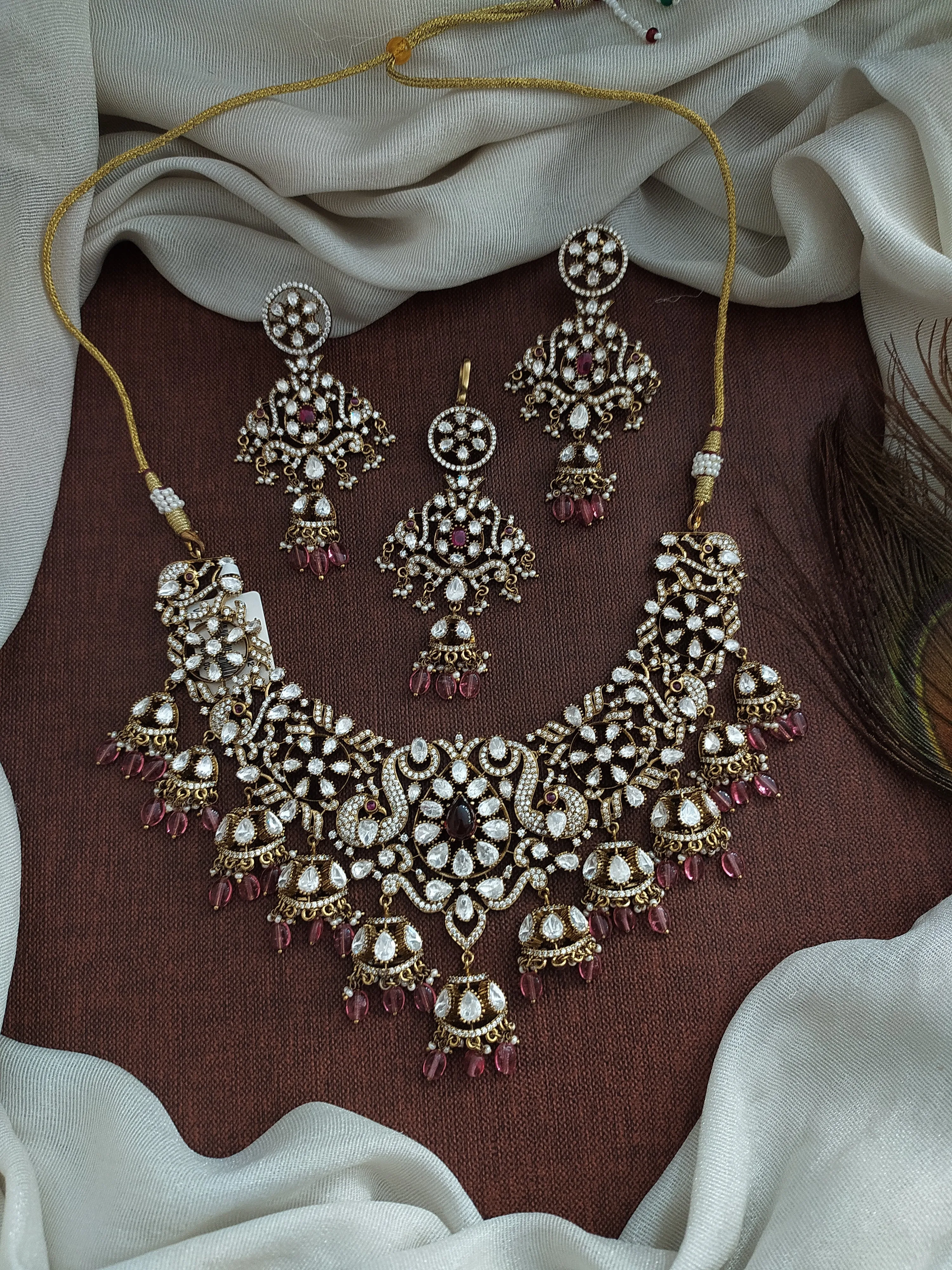 Dual Peacock Design Heavy Victorian Necklace Sets