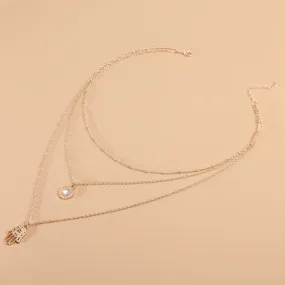 Elegant Graceful Gem Palm Twin Necklace Clavicle Chain