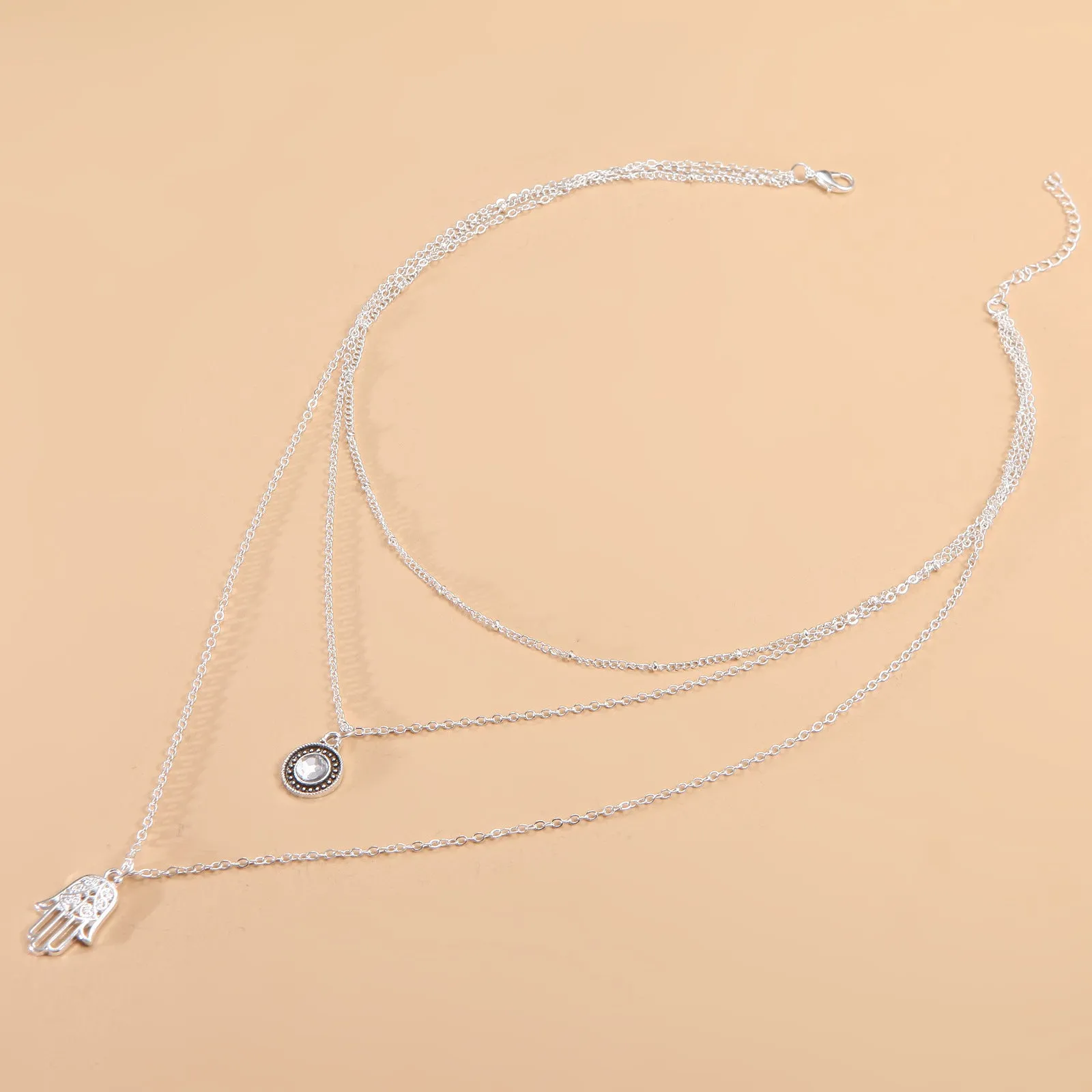 Elegant Graceful Gem Palm Twin Necklace Clavicle Chain