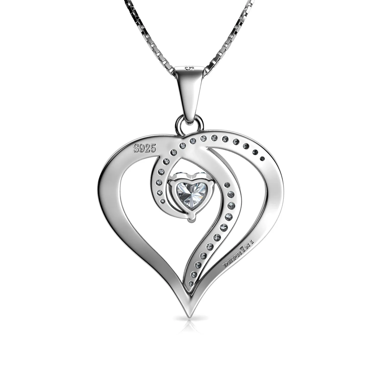 Elegant Necklace - 925 Sterling Silver Jewellery Heart Pendant Dephini