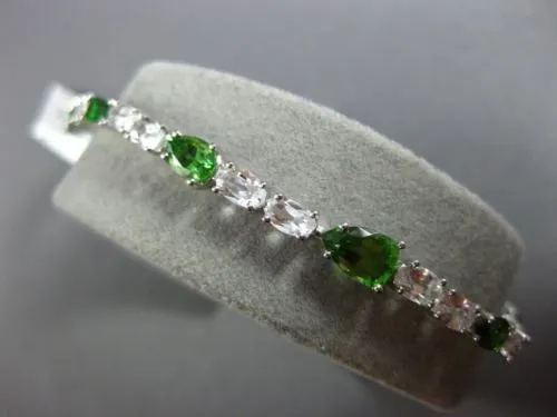 ESTATE 10.19CT PERIDOT & WHITE QUARTZ 18K WHITE GOLD MULTI SHAPE TENNIS BRACELET