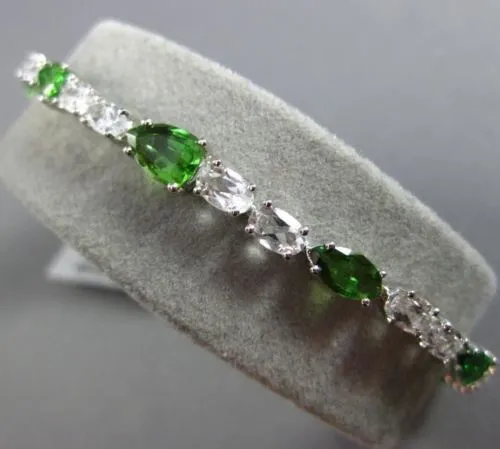 ESTATE 10.19CT PERIDOT & WHITE QUARTZ 18K WHITE GOLD MULTI SHAPE TENNIS BRACELET