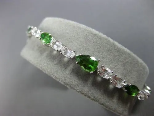 ESTATE 10.19CT PERIDOT & WHITE QUARTZ 18K WHITE GOLD MULTI SHAPE TENNIS BRACELET