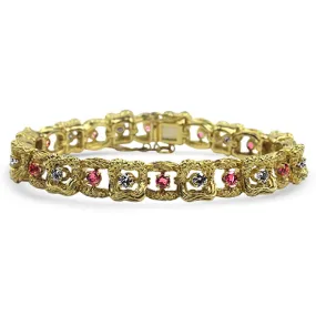 Estate 18k Yellow Gold Ruby and Diamond Bracelet