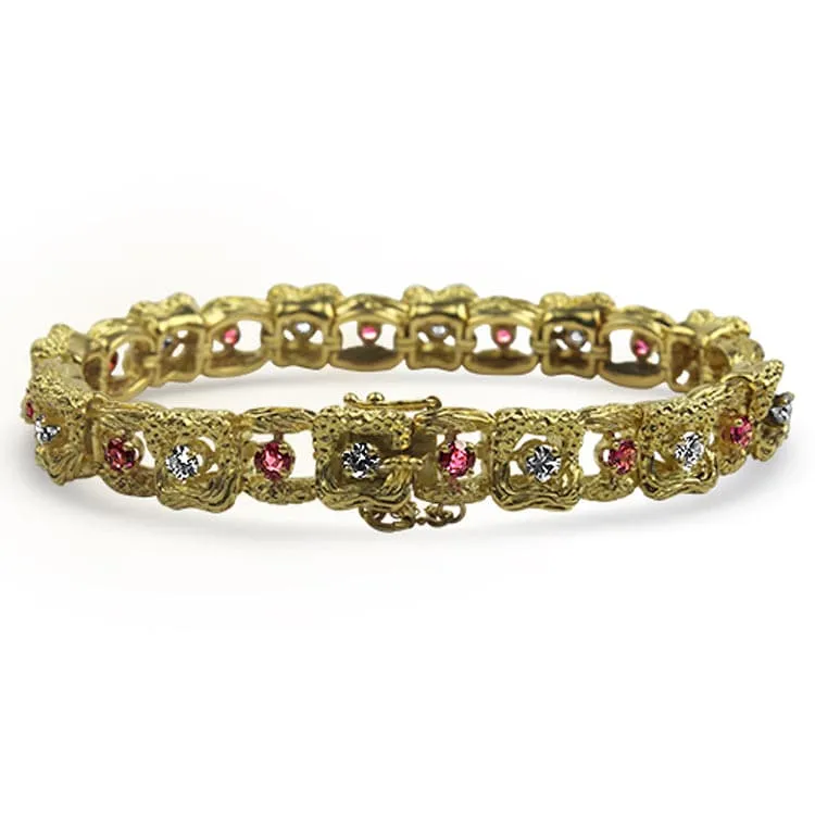 Estate 18k Yellow Gold Ruby and Diamond Bracelet