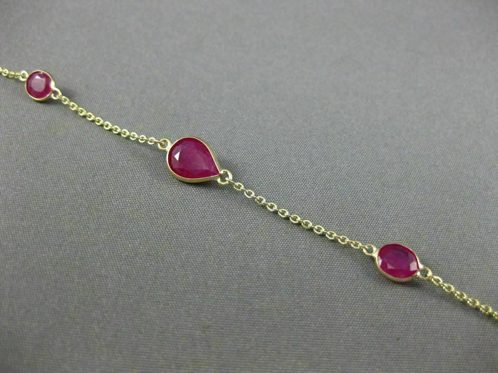 ESTATE 4.86CT AAA RUBY 14KT YELLOW GOLD PEAR SHAPE OVAL BY THE YARD FUN BRACELET