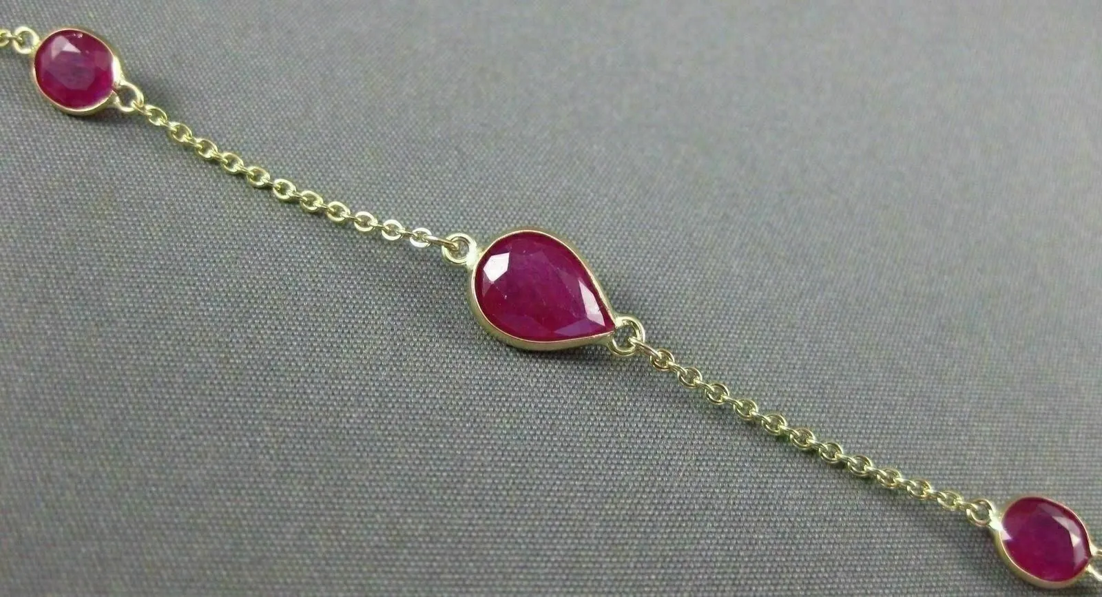 ESTATE 4.86CT AAA RUBY 14KT YELLOW GOLD PEAR SHAPE OVAL BY THE YARD FUN BRACELET