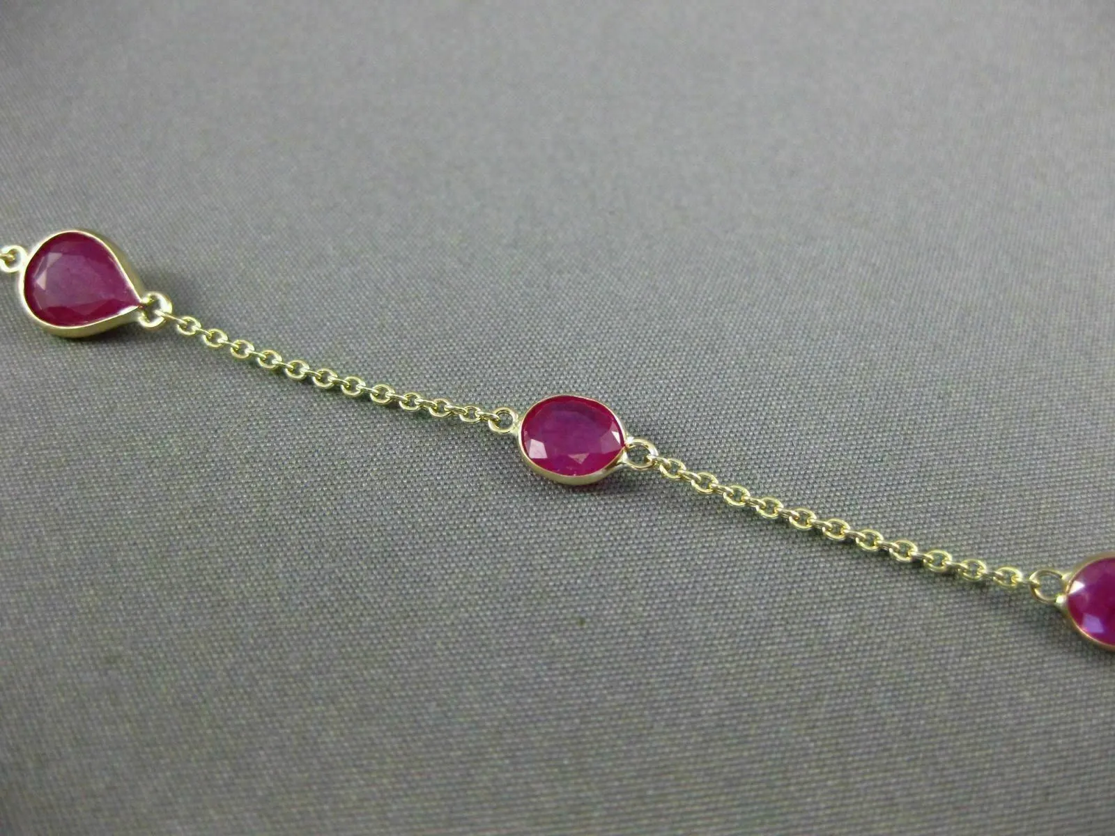 ESTATE 4.86CT AAA RUBY 14KT YELLOW GOLD PEAR SHAPE OVAL BY THE YARD FUN BRACELET